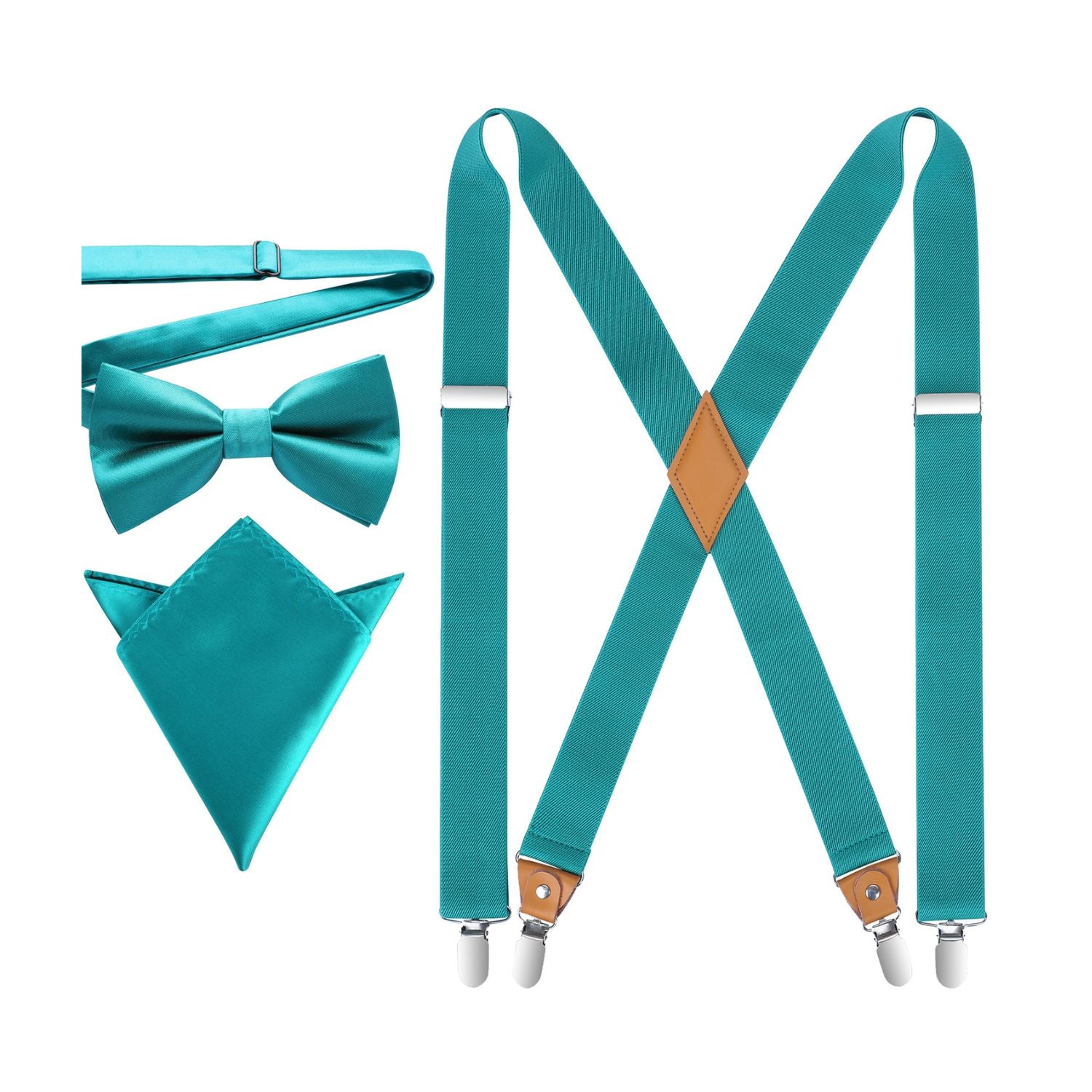 X-shaped Adjustable Suspender with 4 Clips -  AQUA
