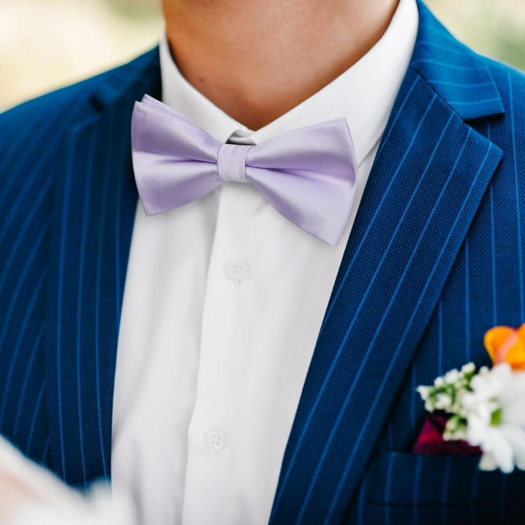Hisdern Solid Suspenders Pre-Tied Bow Tie Set Lavender Formal Wedding Outfit