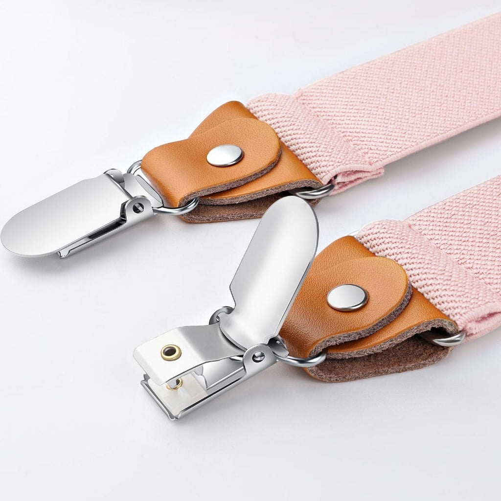 Hisdern 1.4 Inch Adjustable Suspender Pink with 4-Clip for Formal Pants
