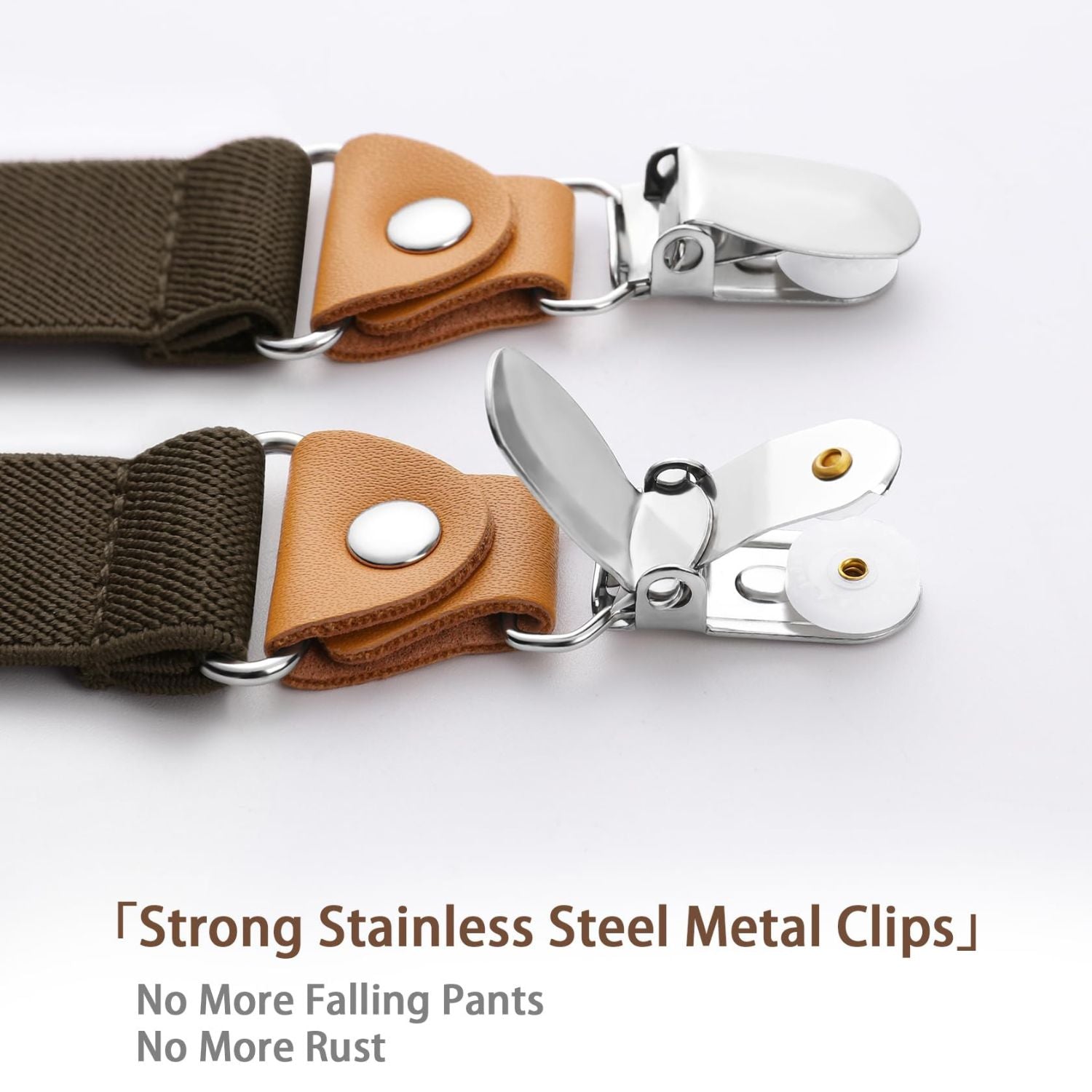 Hisdern 1.0 Inch Adjustable Suspender Brown with 4-Clip for Formal Pants
