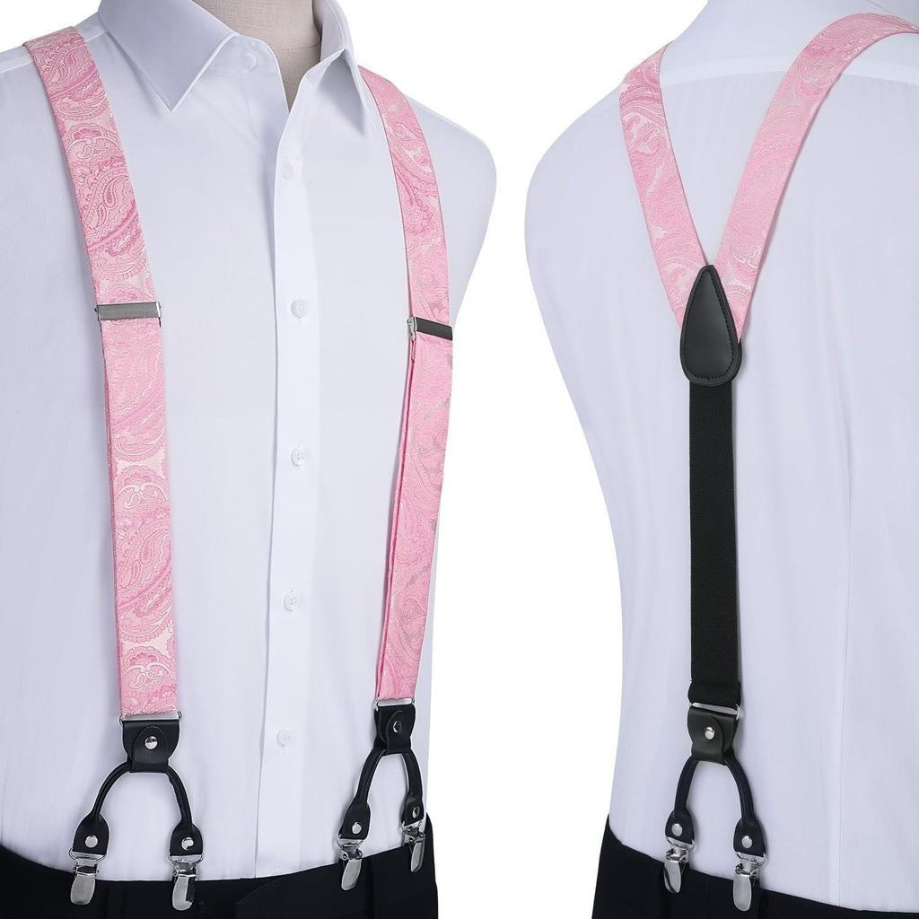 Hisdern Paisley Suspenders Bow Tie Set Pink Formal Accessories