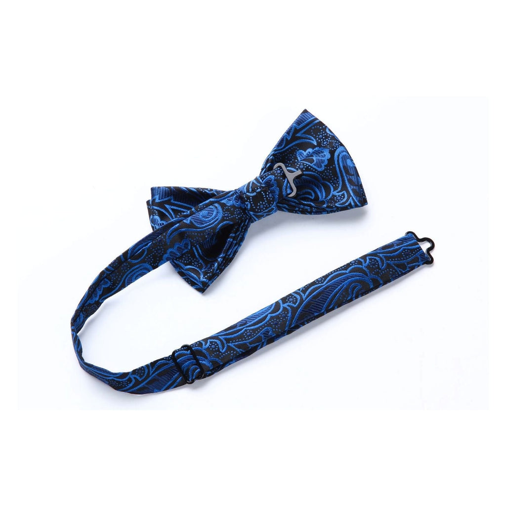 Hisdern Paisley Suspenders Pre-tied Bow Tie Set Blue Formal Accessories