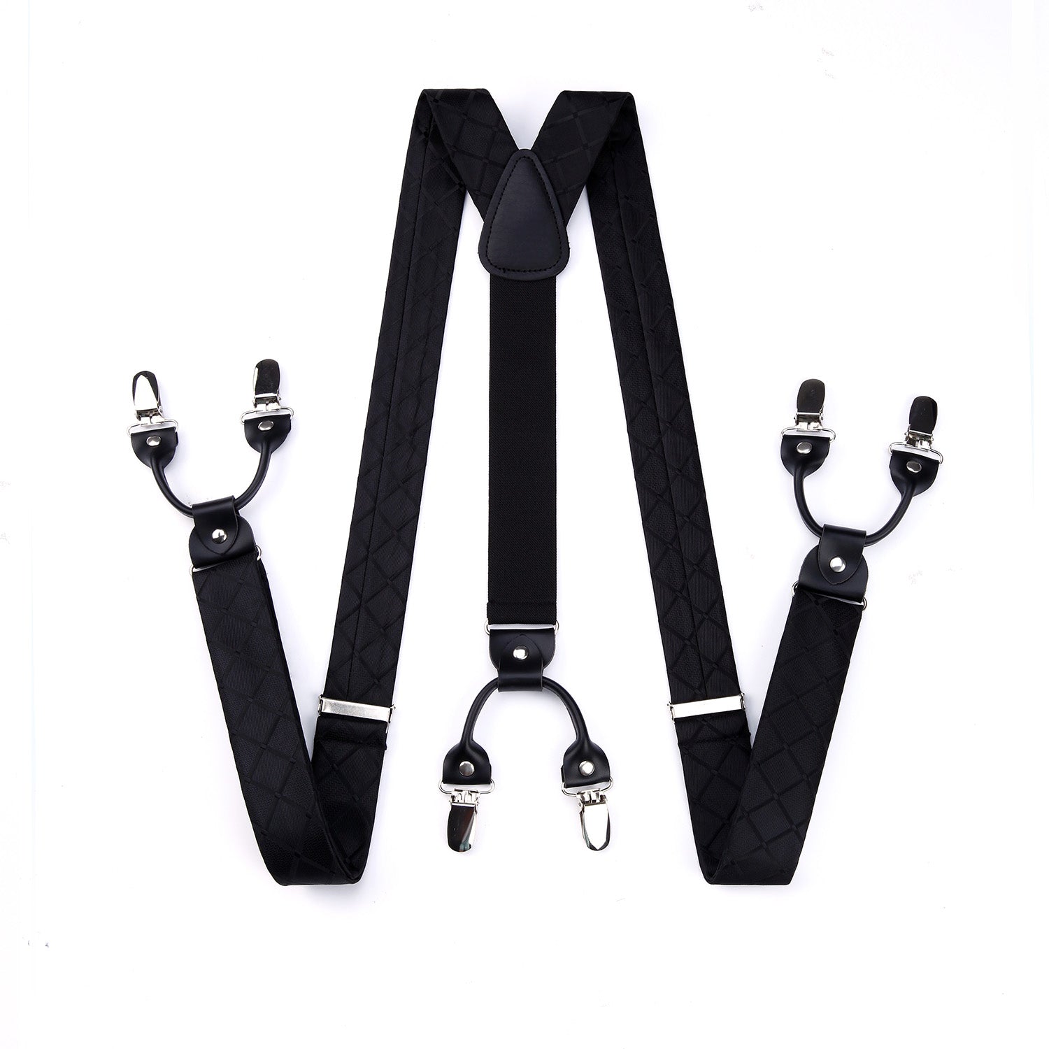 Hisdern Plaid Suspenders Pre-tied Bow Tie Set Navy Blue Pattern Accessories