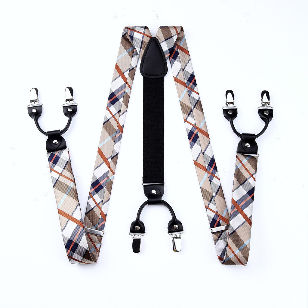 Hisdern Plaid Suspenders Pre-tied Bow Tie Set Maroon Pattern Accessories