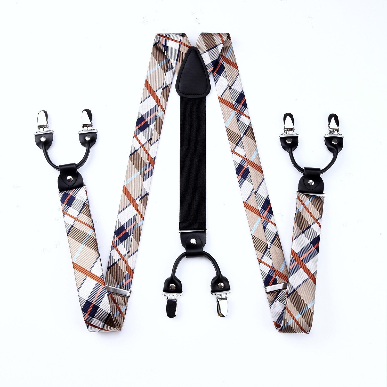 Hisdern Plaid Suspenders Pre-tied Bow Tie Set Maroon Pattern Accessories