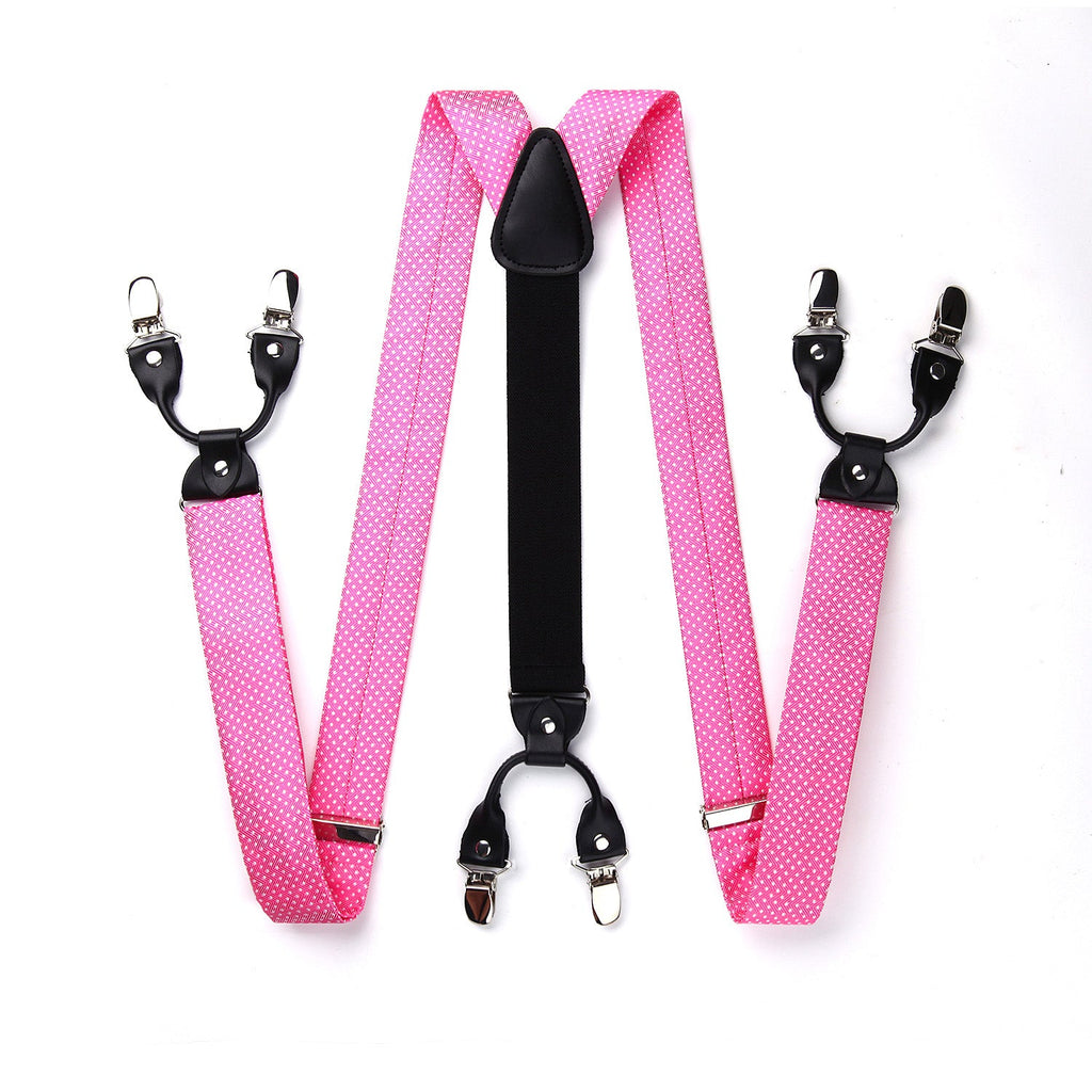 Hisdern Polka Dot Suspenders Pre-Tied Bow Tie Set Pink Retro Outfit