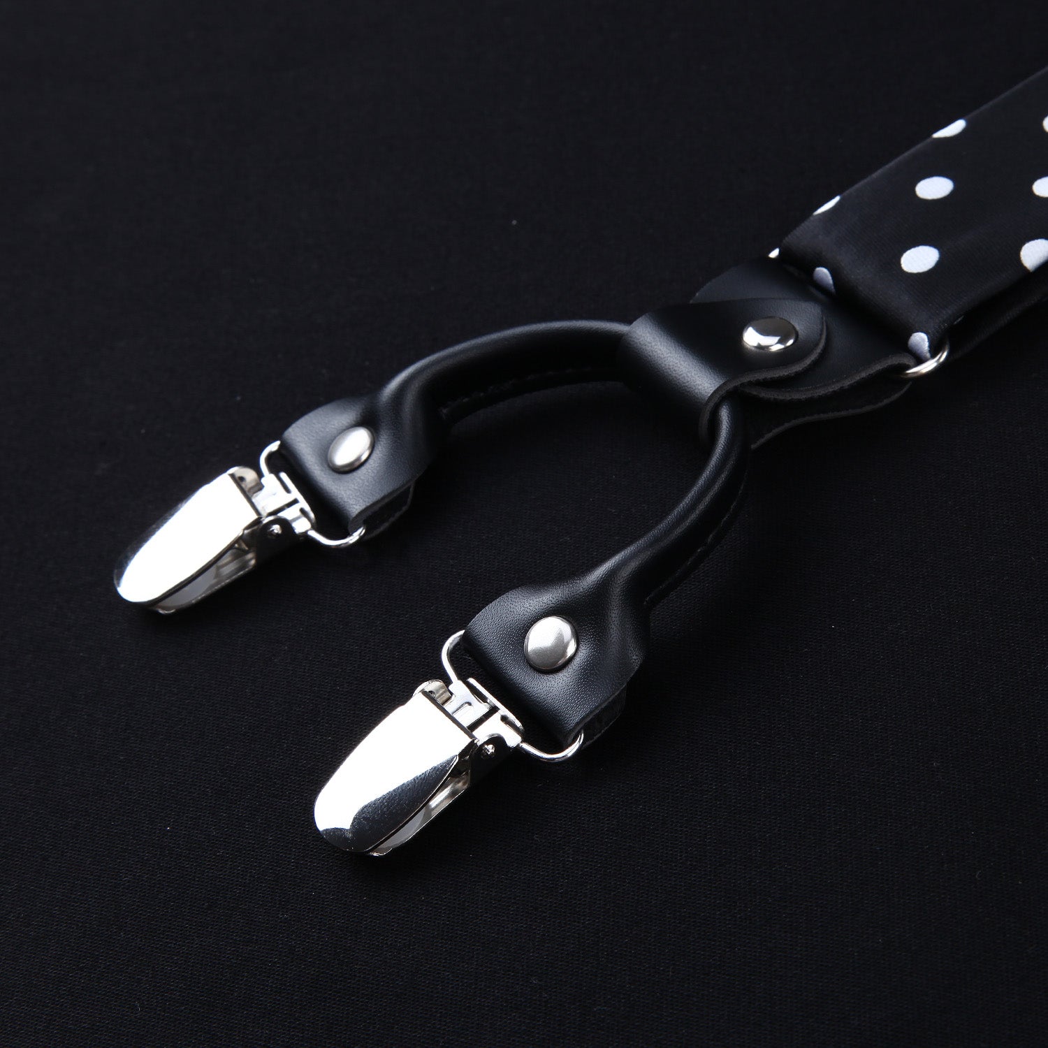 Hisdern Polka Dot Suspenders Pre-Tied Bow Tie Set Black Retro Outfit