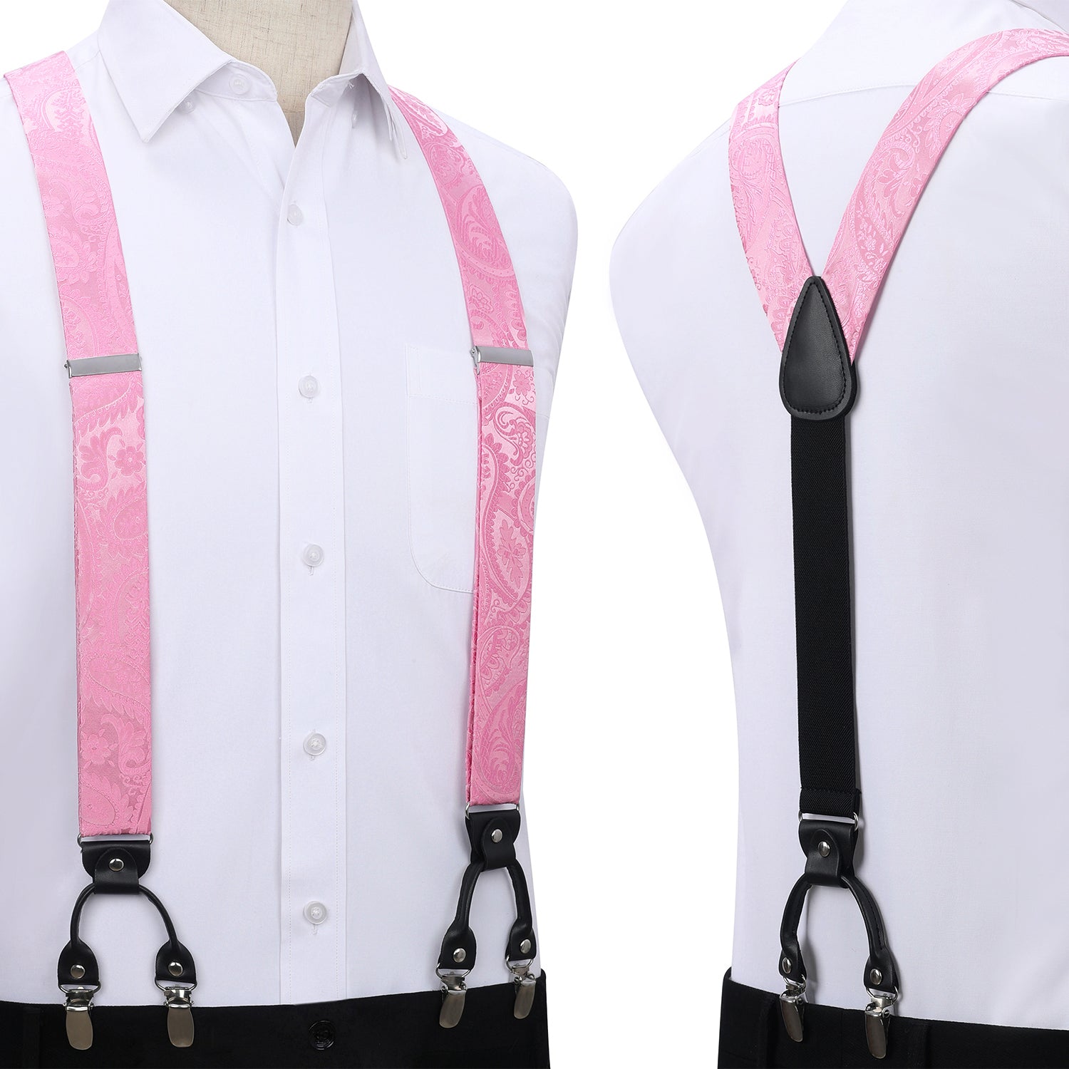 Hisdern Paisley Suspenders Pre-tied Bow Tie Set Pink Formal Accessories