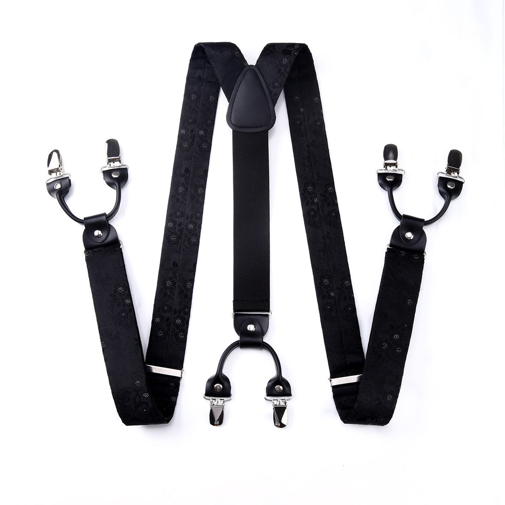Hisdern Floral Suspenders Pre-tied Bow Tie Set Black Formal Accessories