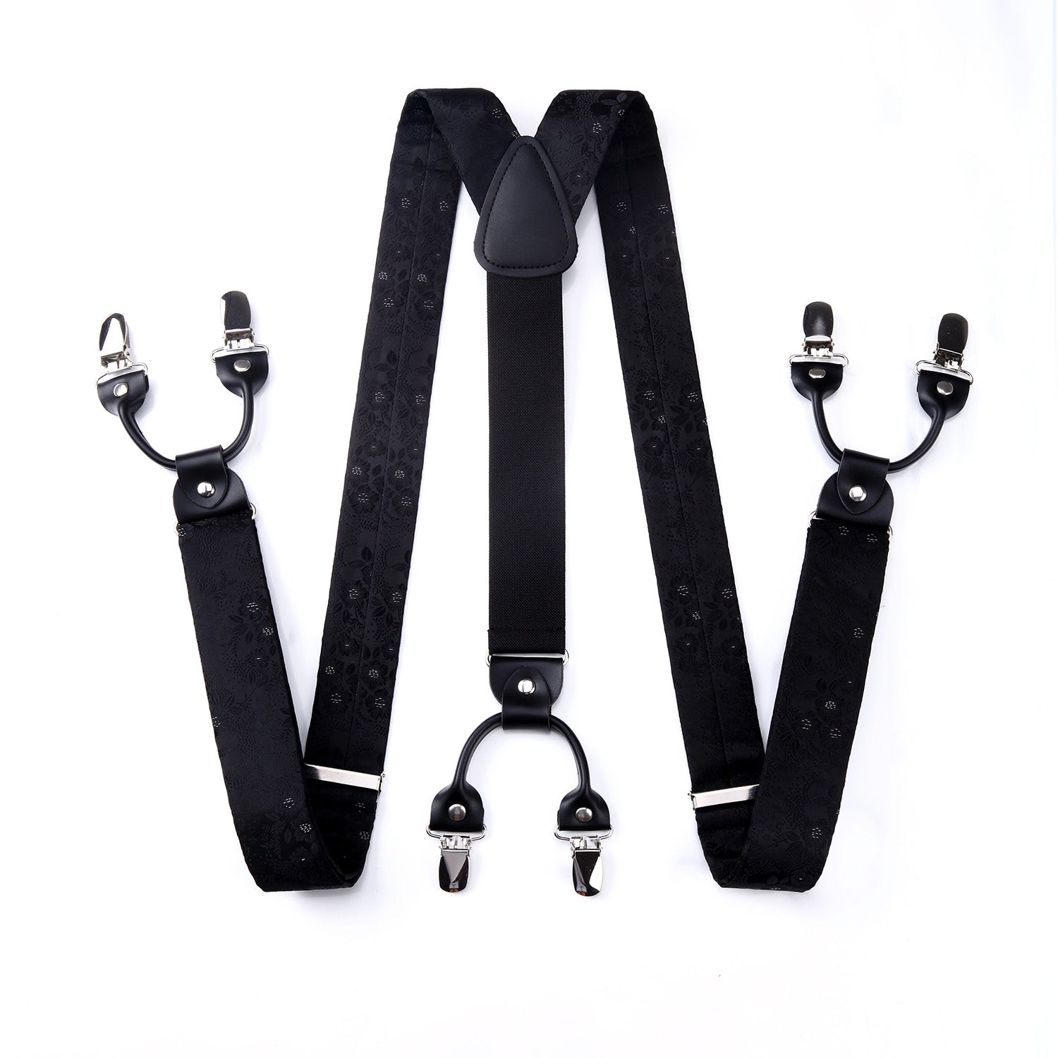 Hisdern Floral Suspenders Pre-tied Bow Tie Set Black Formal Accessories