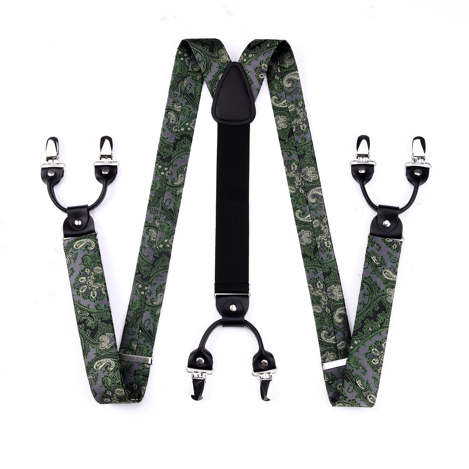 Hisdern Paisley Suspenders Pre-tied Bow Tie Set Green Formal Accessories