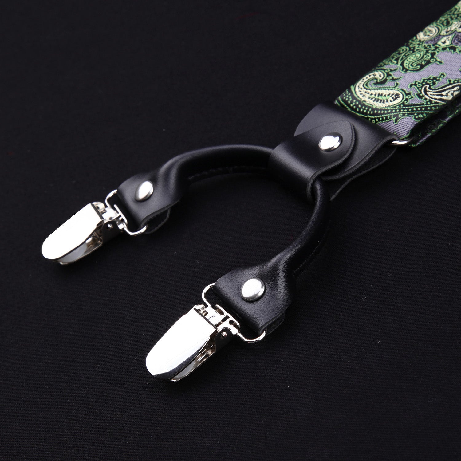 Hisdern Paisley Suspenders Pre-tied Bow Tie Set Green Formal Accessories
