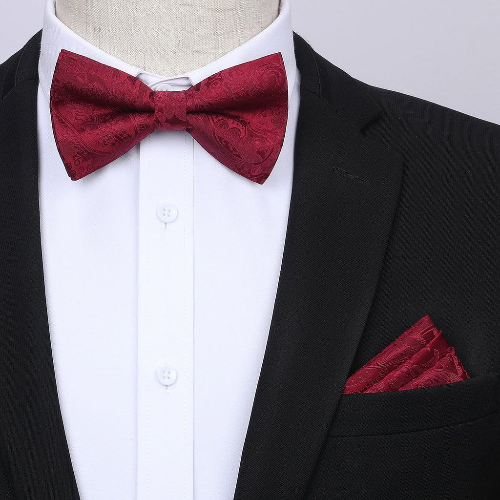 Hisdern Paisley Suspenders Pre-tied Bow Tie Set Maroon Formal Accessories