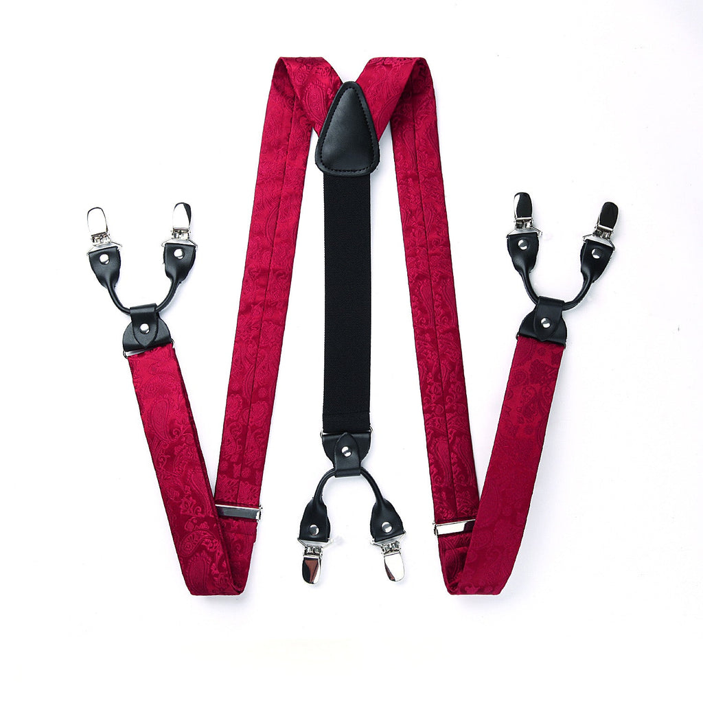 Hisdern Paisley Suspenders Pre-tied Bow Tie Set Red Formal Accessories