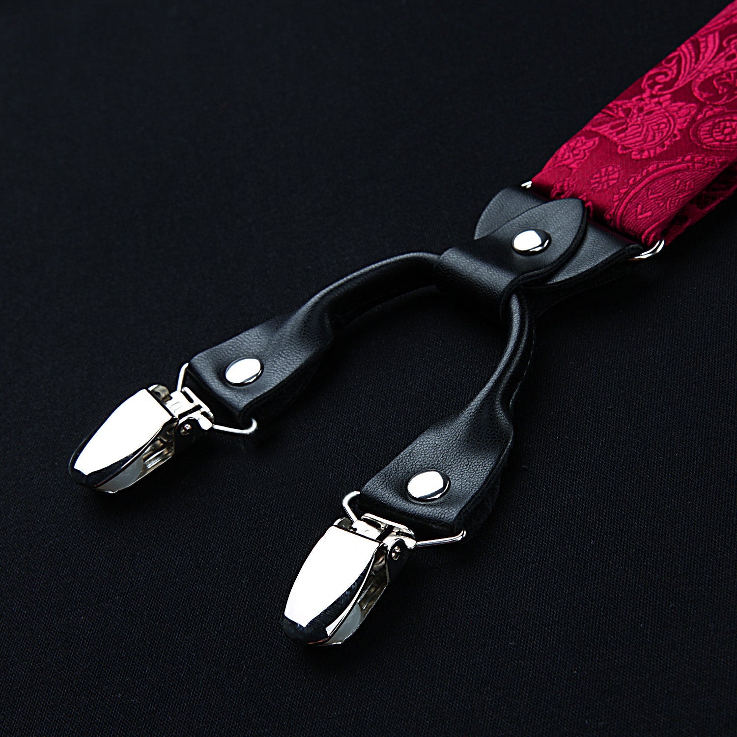 Hisdern Paisley Suspenders Pre-tied Bow Tie Set Red Formal Accessories