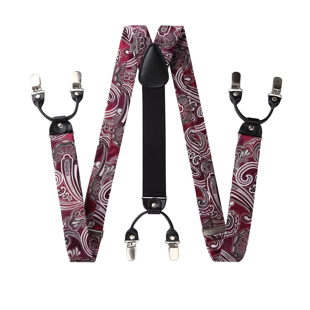 Hisdern Paisley Suspenders Bow Tie Set Red Formal Accessories