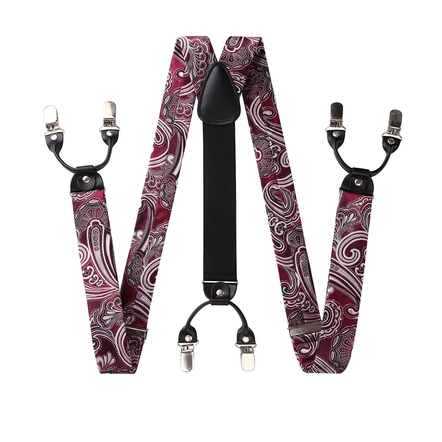 Hisdern Paisley Suspenders Bow Tie Set Red Formal Accessories