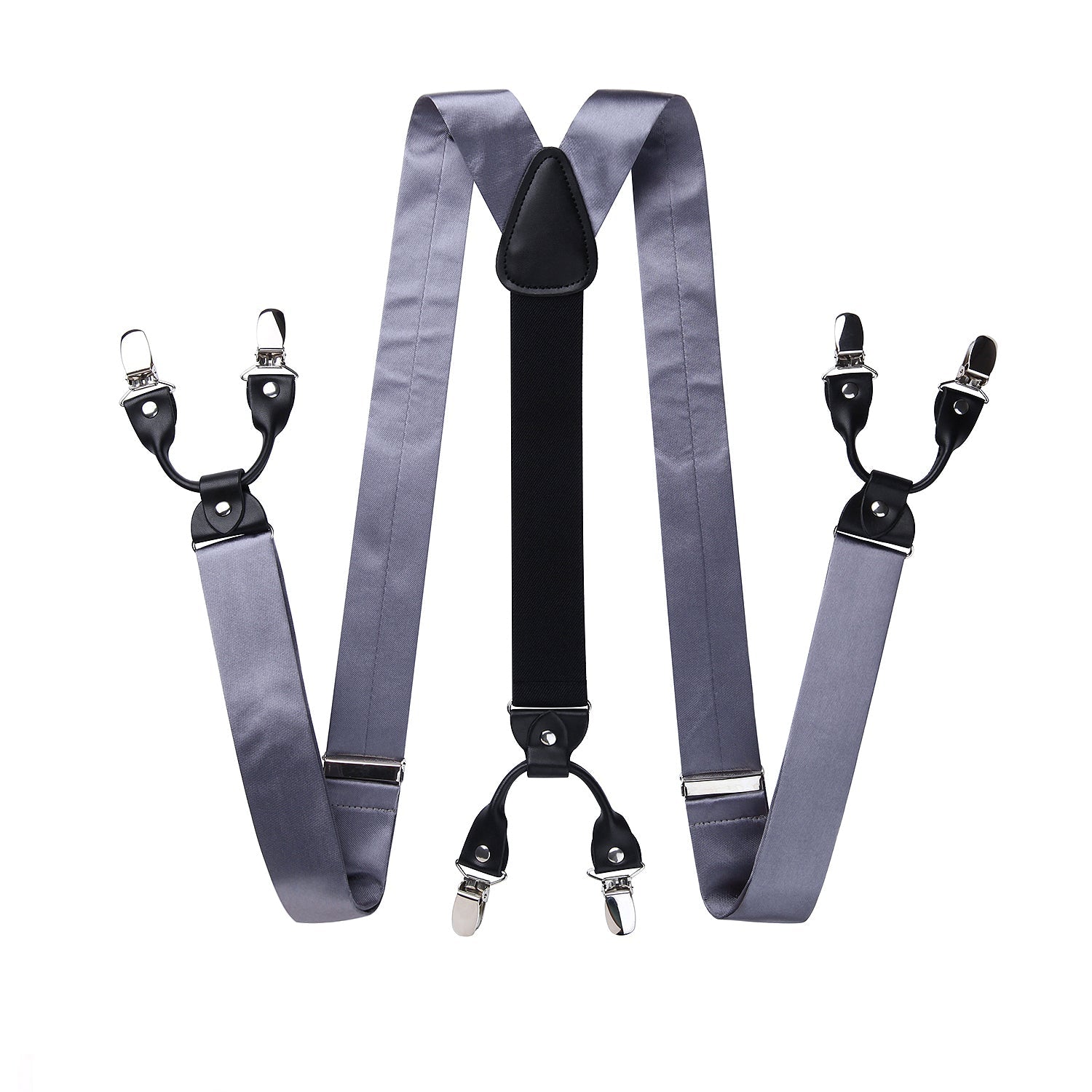 Hisdern Solid Suspenders Pre-Tied Bow Tie Set Grey Formal Wedding Outfit