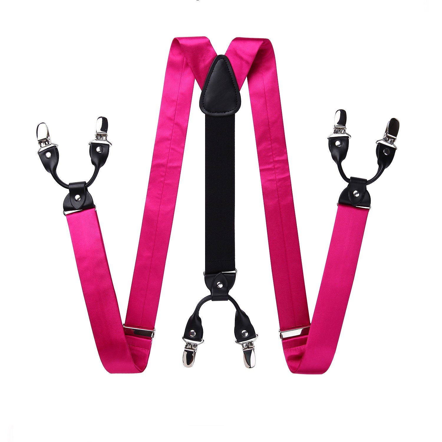 Hisdern Solid Suspenders Pre-Tied Bow Tie Set Hot Pink Formal Wedding Outfit