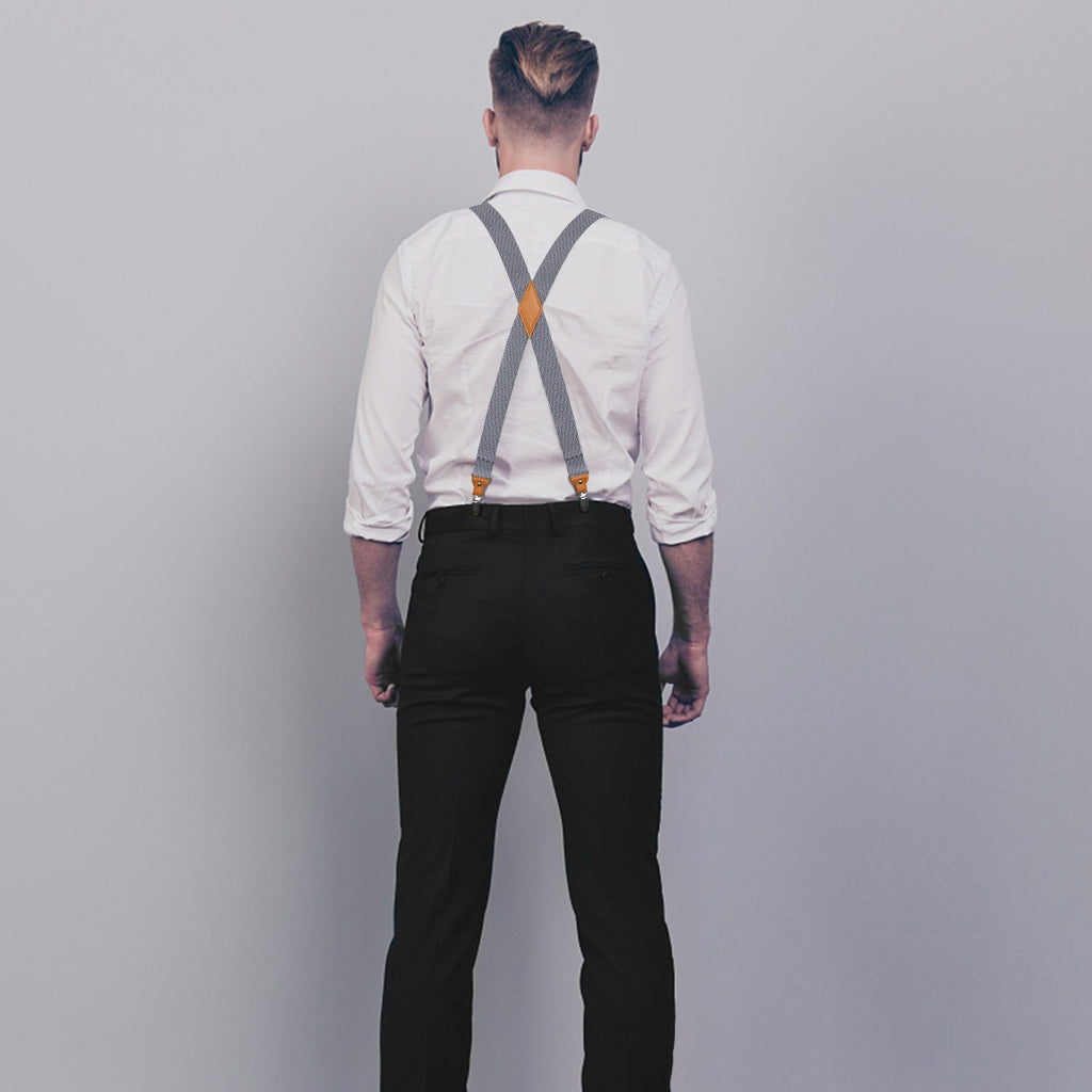 Hisdern Grey Solid Suspenders Pre-Tied Bow Tie Set Formal Wedding