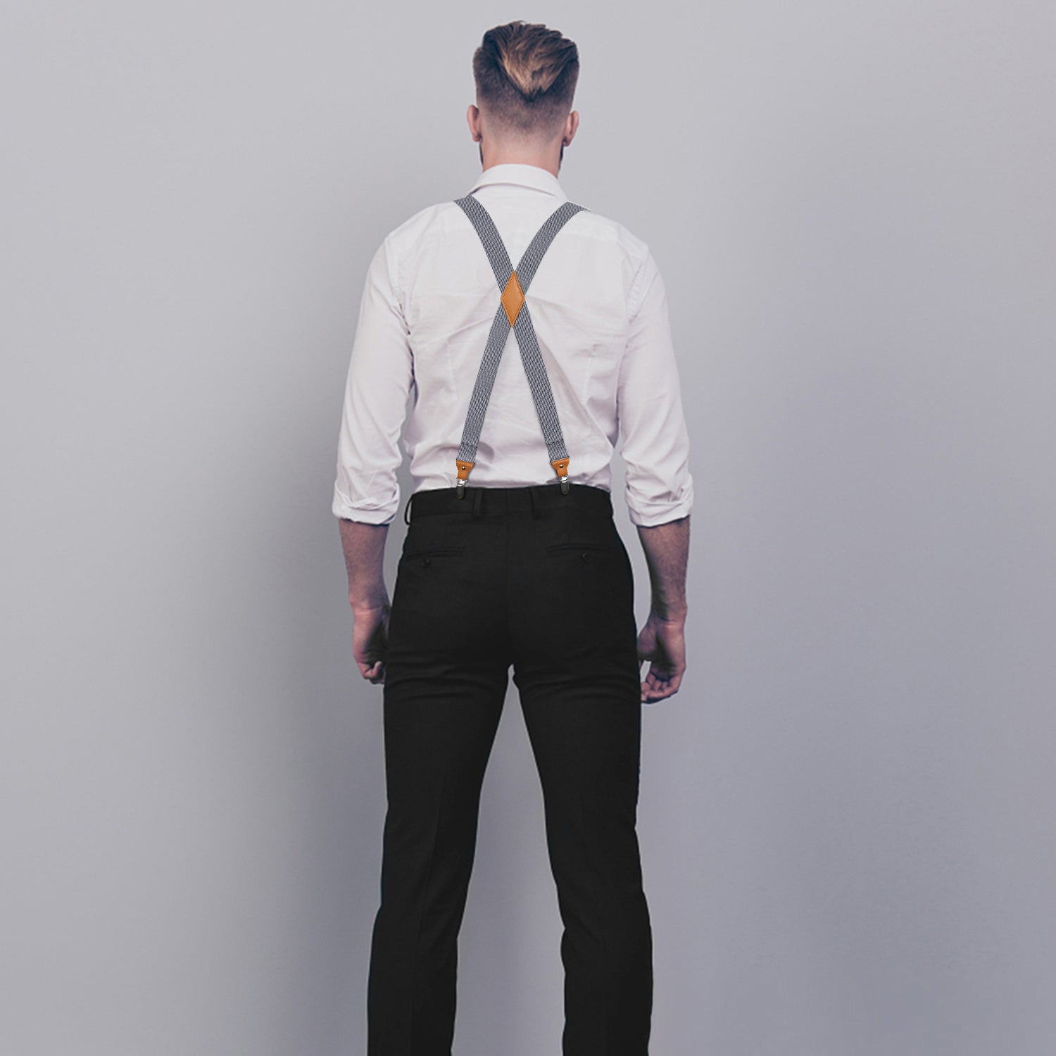 Hisdern Grey Solid Suspenders Pre-Tied Bow Tie Set Formal Wedding