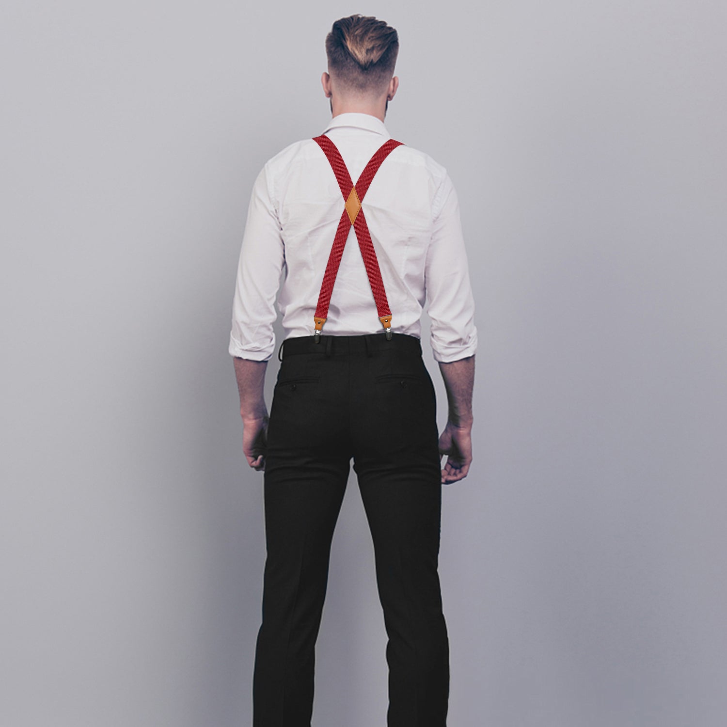 Hisdern 1.4 Inch Adjustable Suspender Red with 4-Clip for Formal Pants