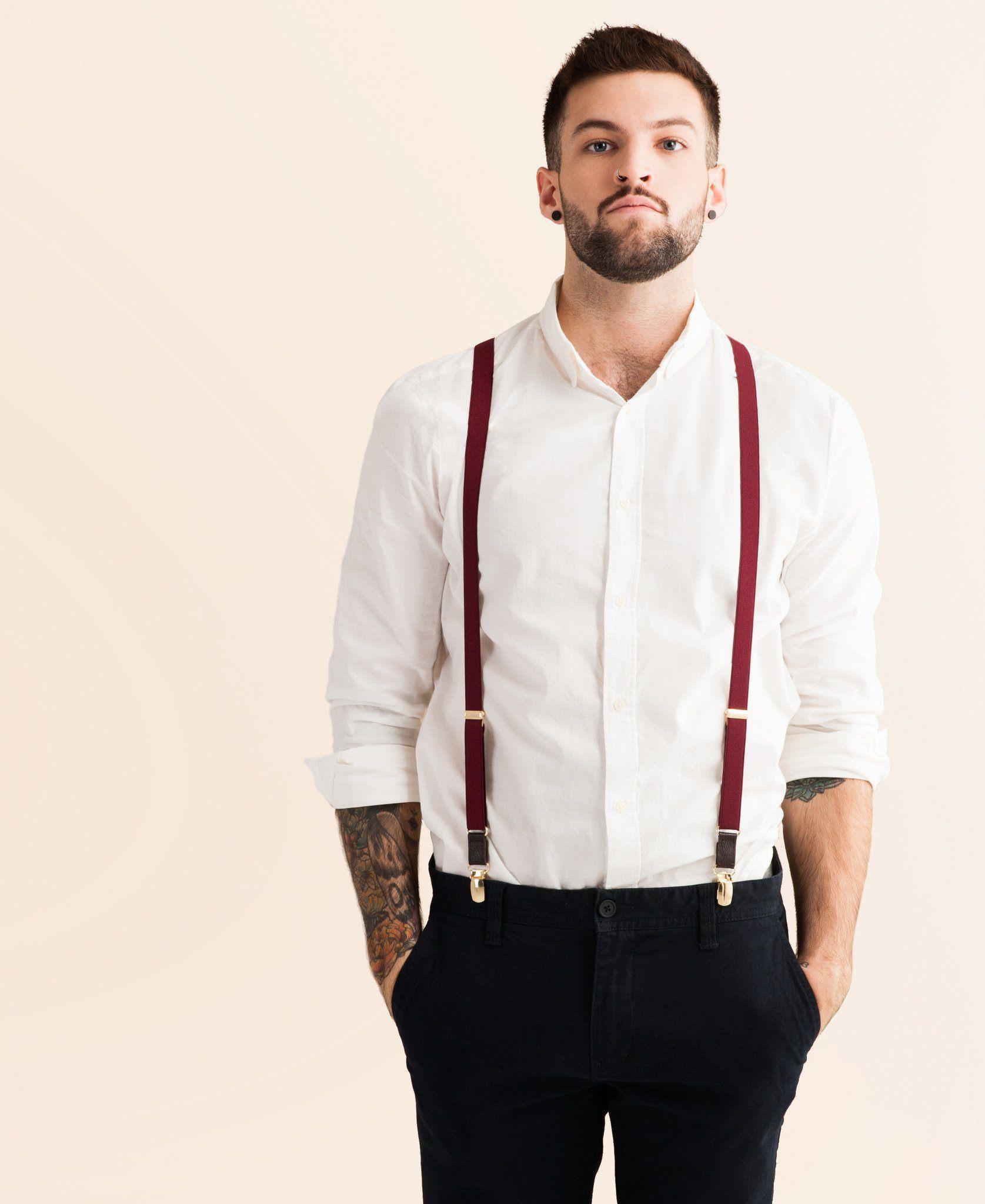 Winter Berry - Skinny Burgundy Suspenders