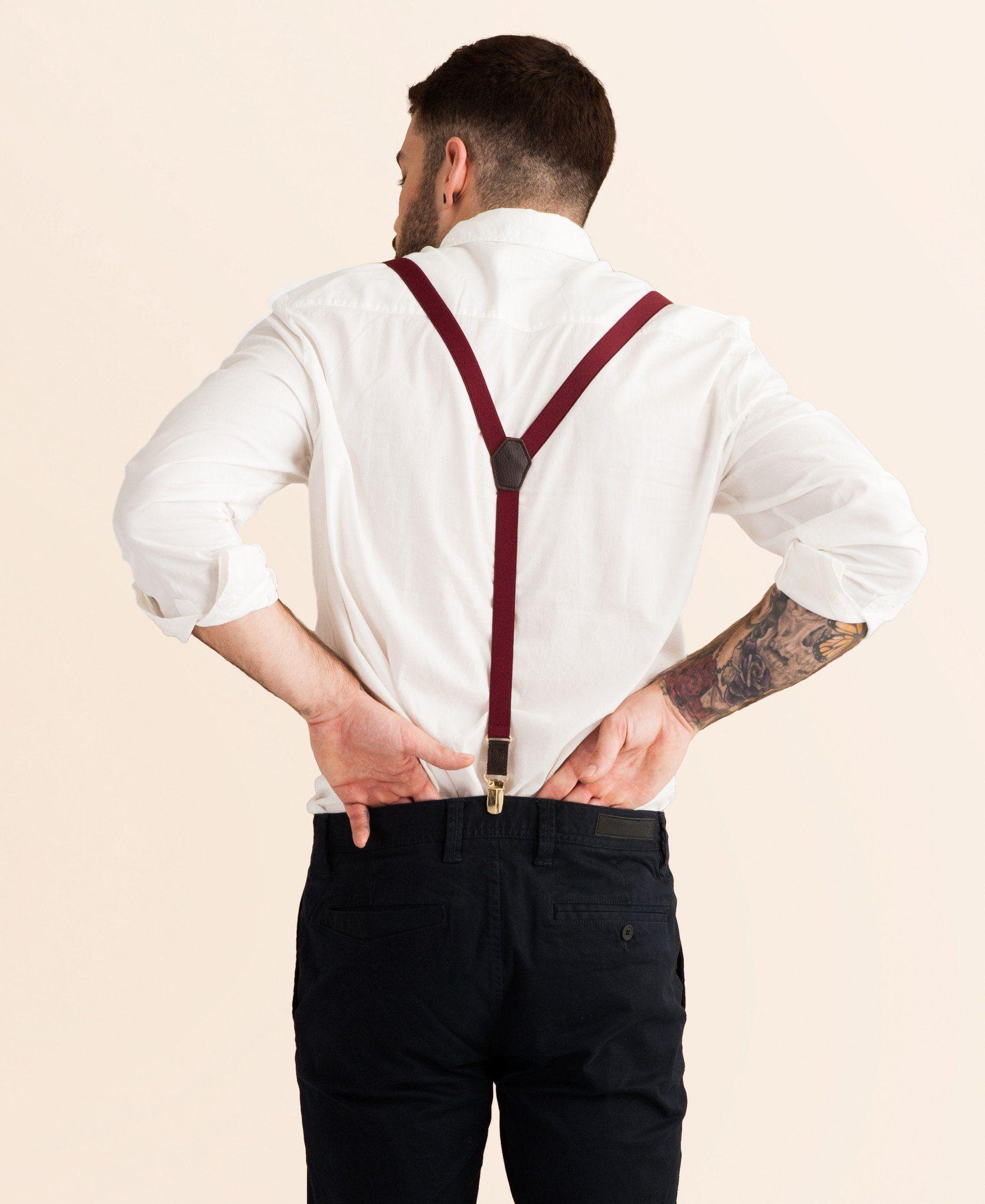 Winter Berry - Skinny Burgundy Suspenders